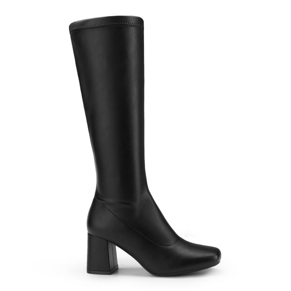 Desire Square Toe Chunky Knee High Gogo Boots - BLACK PU - 2